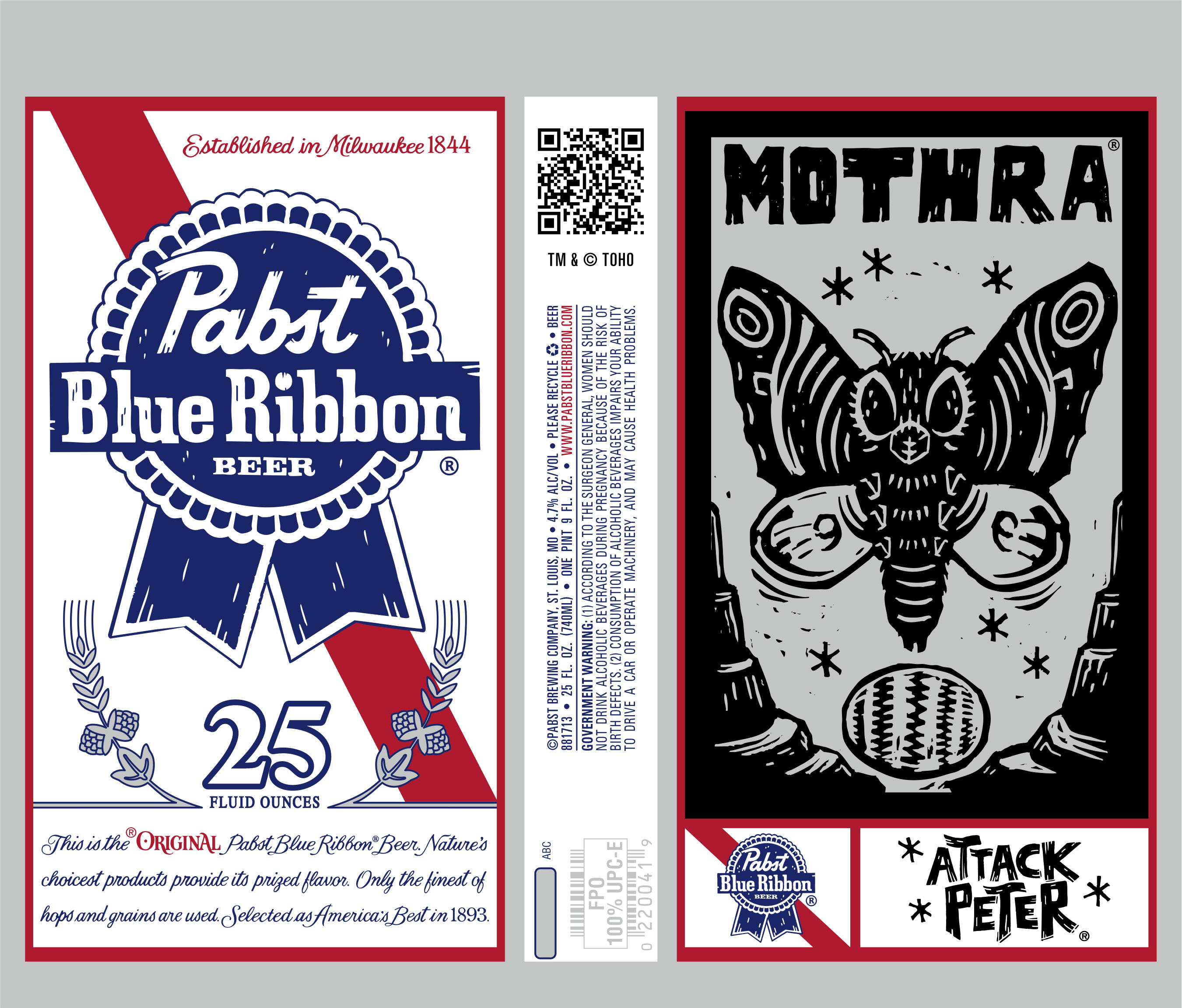 TABC label artwork for Pabst Blue Ribbon Mothra