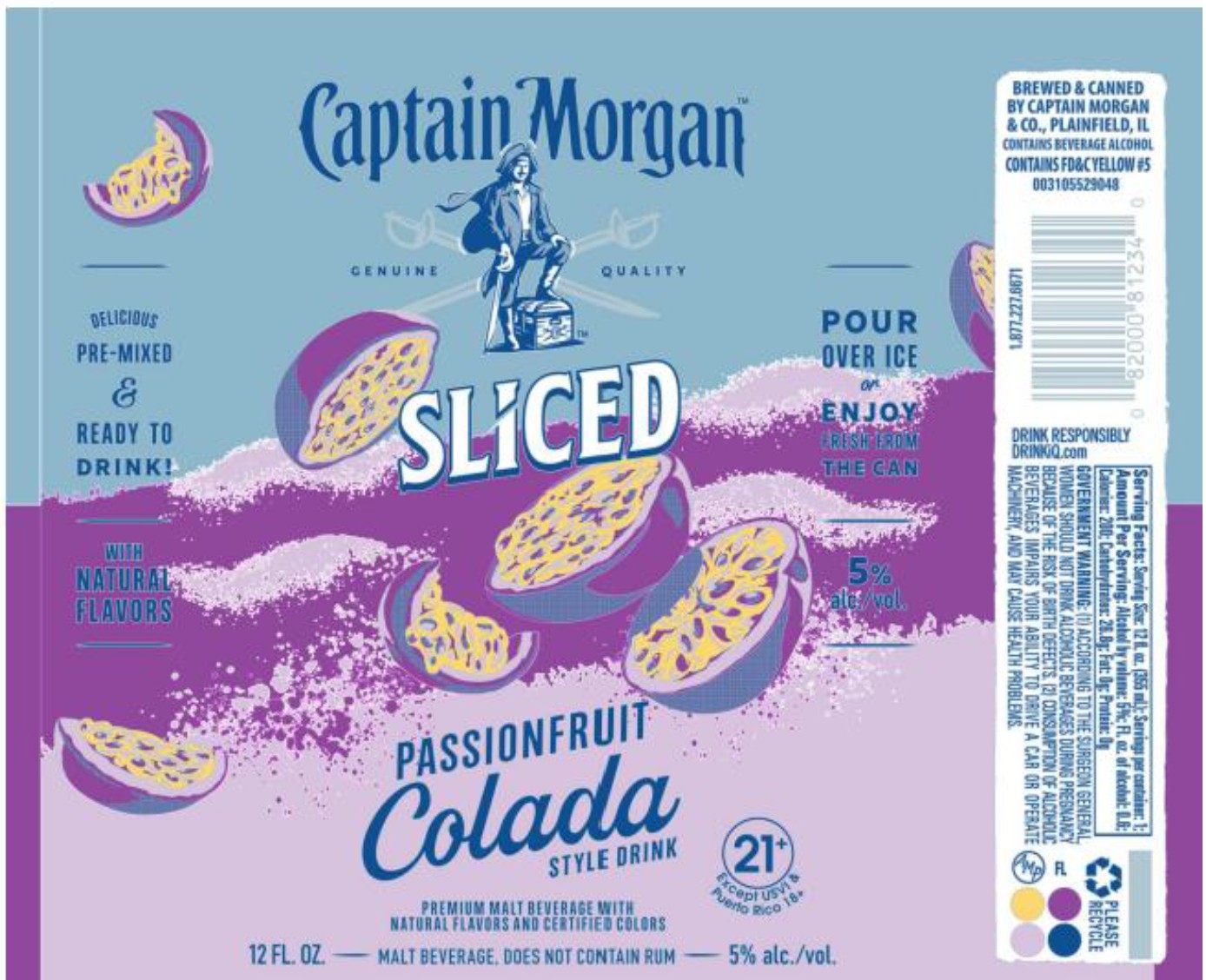 TABC label artwork for Captain Morgan Sliced Passionfruit Colada