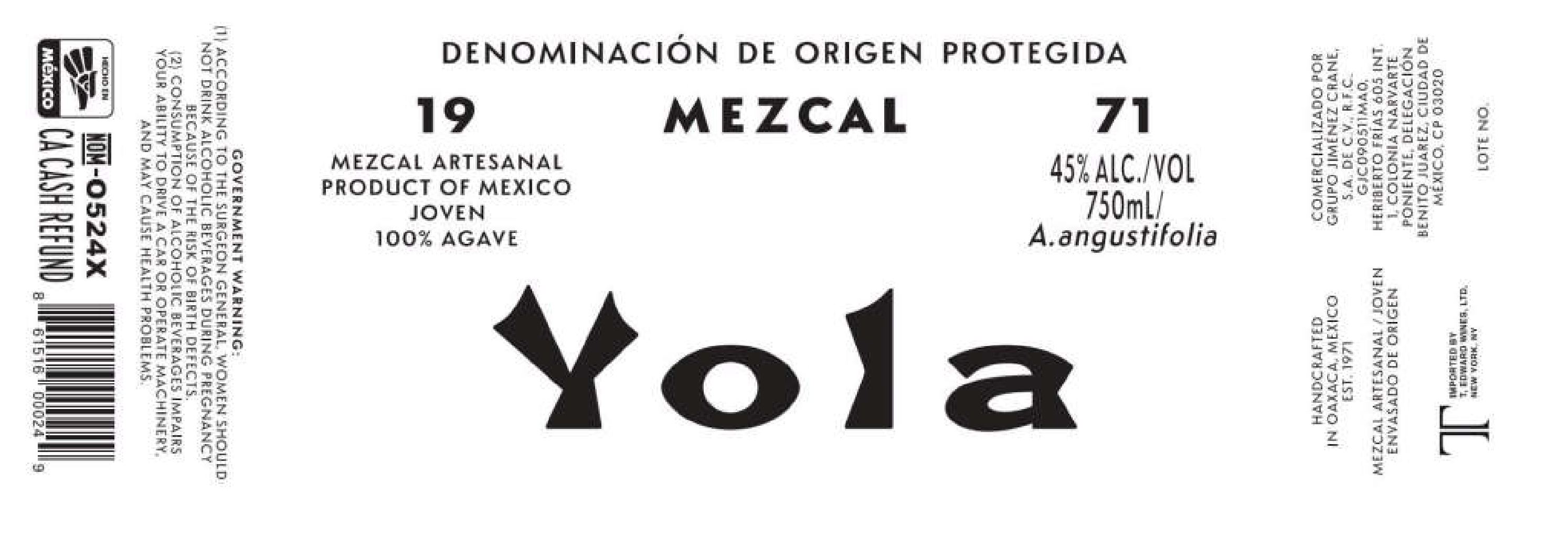 TABC label artwork for Yola Mezcal Artesanal