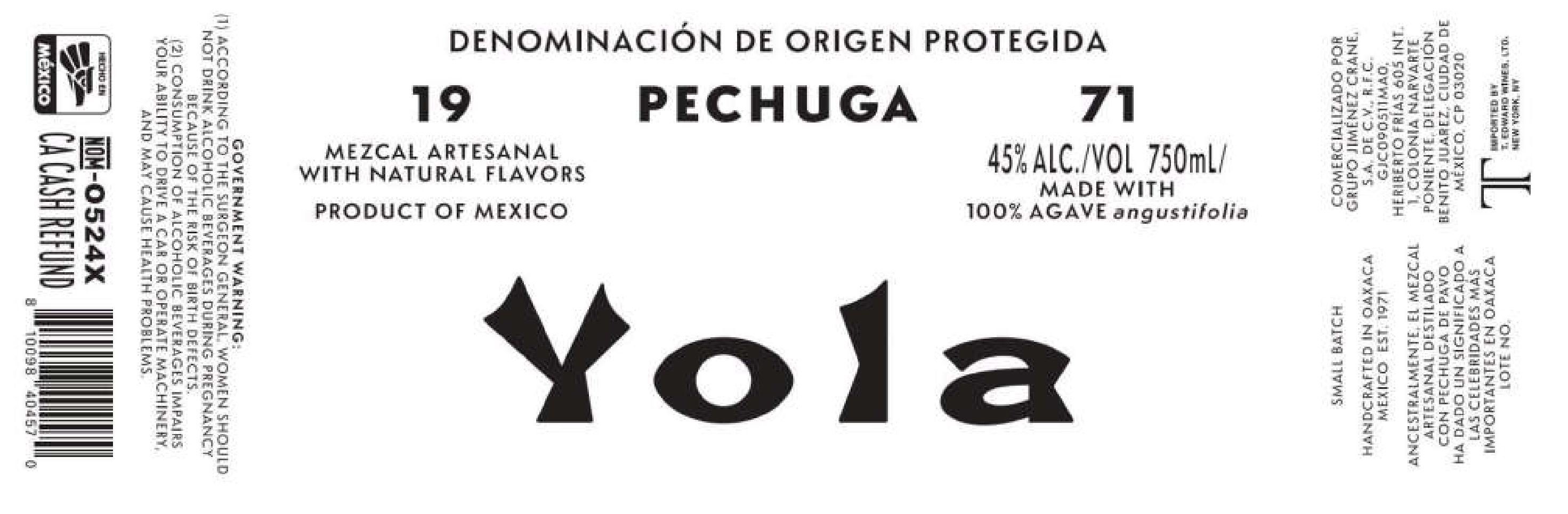 TABC label artwork for Yola Pechuga Mezcal