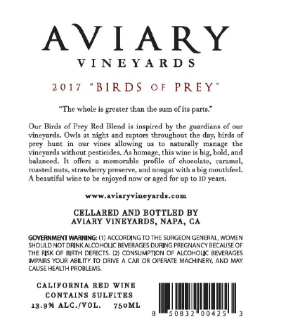 TABC label artwork for AVIARY VINEYARDS BIRDS OF PREY
