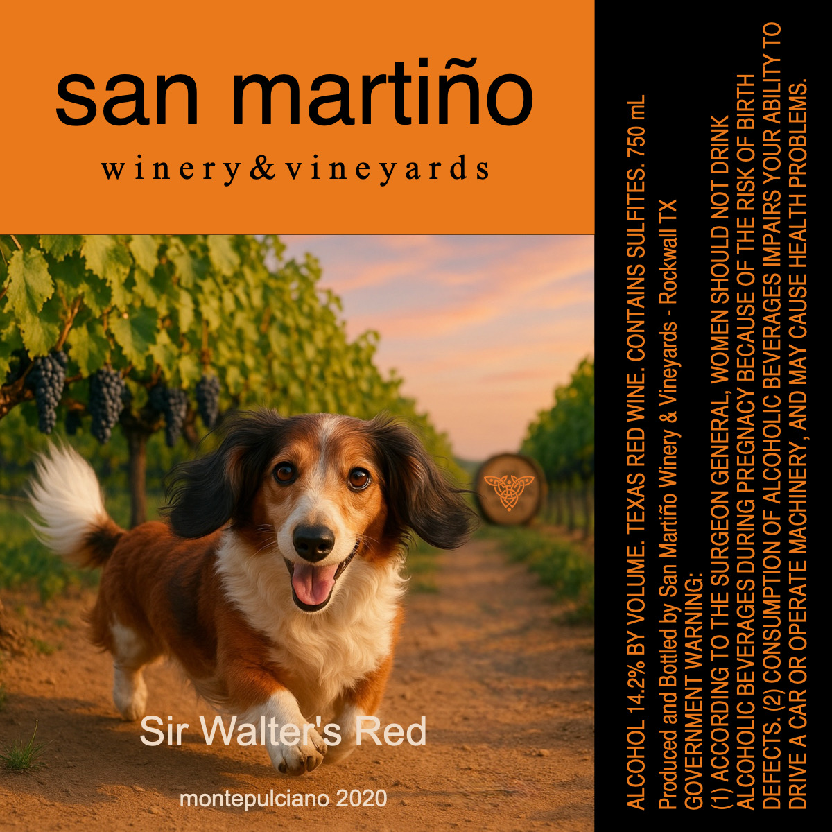 TABC label artwork for San Martino Winery & Vineyards Sir Walter's Red