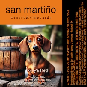 TABC label artwork for San Martino Winery & Vineyards Riley's Red