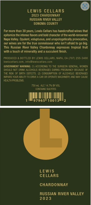 TABC label artwork for LEWIS CELLARS CHARDONNAY RUSSIAN RIVER VALLEY
