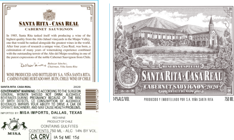 TABC label artwork for SANTA RITA-CASA REAL CABERNET SAUVIGNON