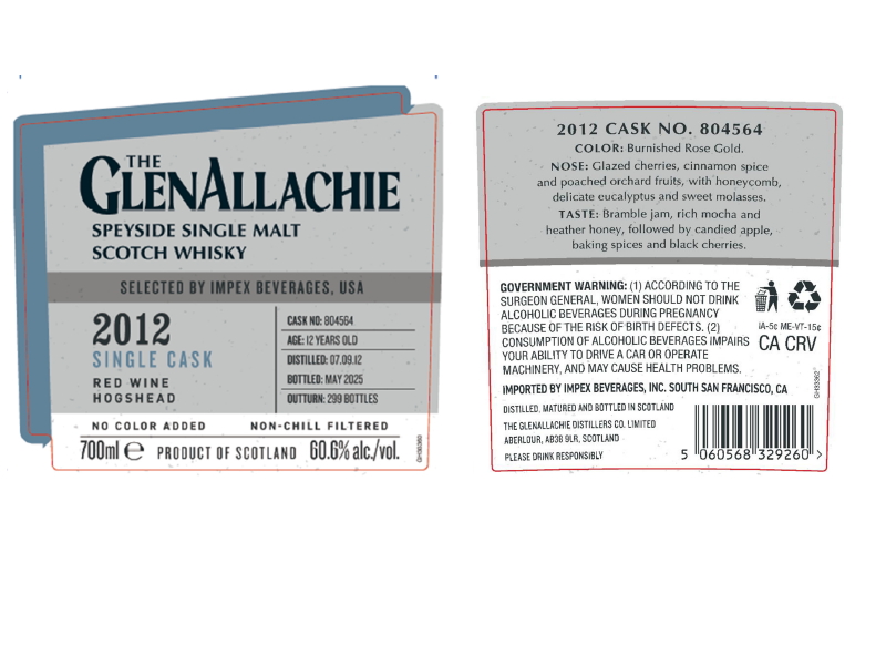TABC label artwork for GLENALLACHIE 12 YR RED WINE HOGSHEAD SINGLE CASK