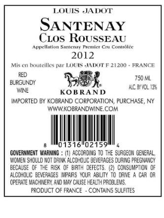 TABC label artwork for Louis Jadot Santenay Clos Rousseau