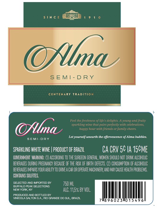 TABC label artwork for Alma Semi-Dry Sparkling Wine