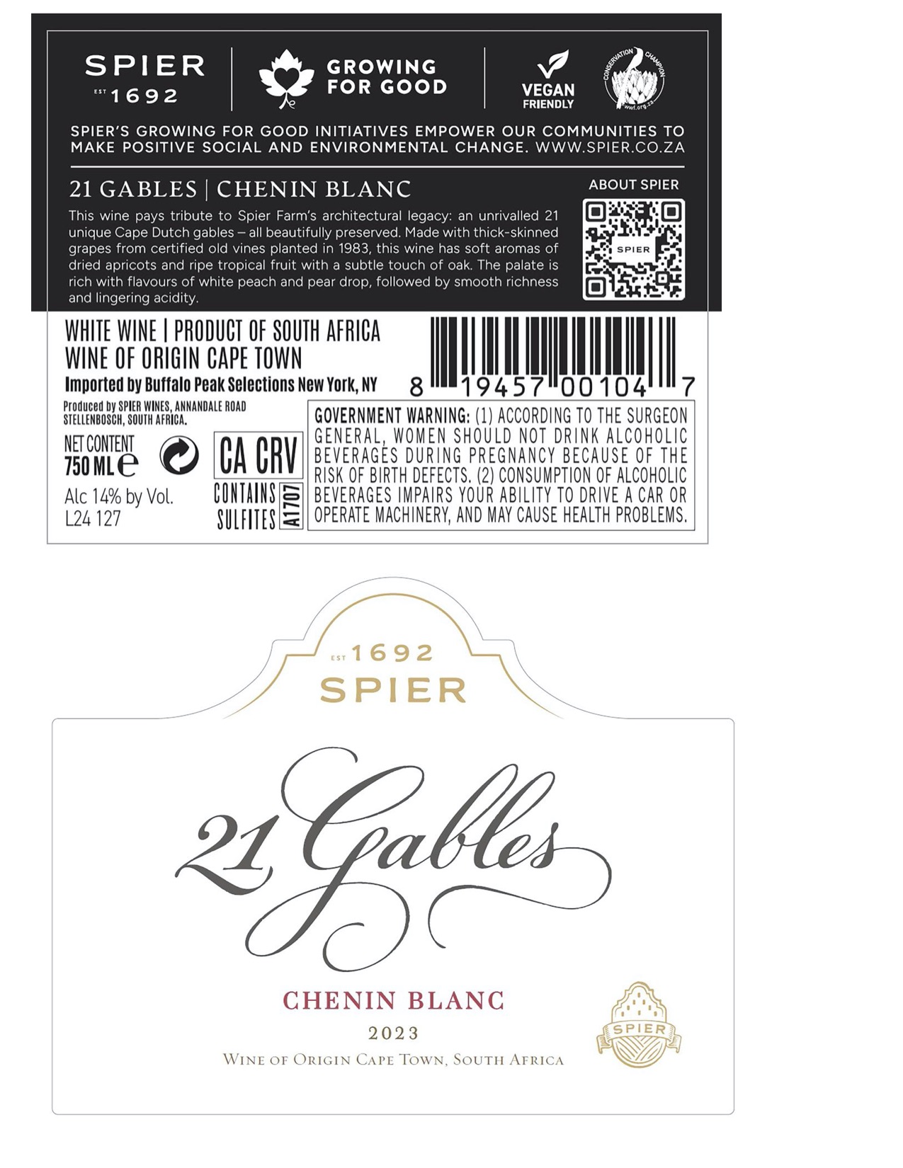 TABC label artwork for Spier 21 Gables Chenin Blanc