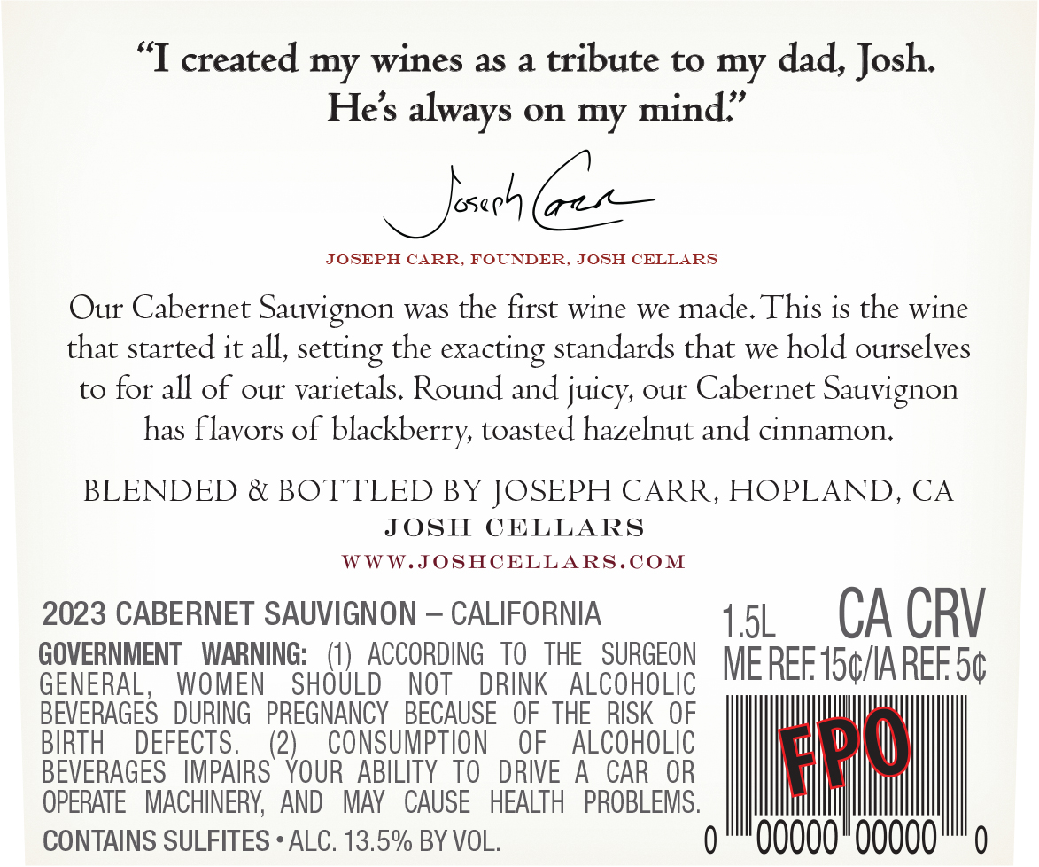 TABC label artwork for Josh Cellars Cabernet Sauvignon 1.5L