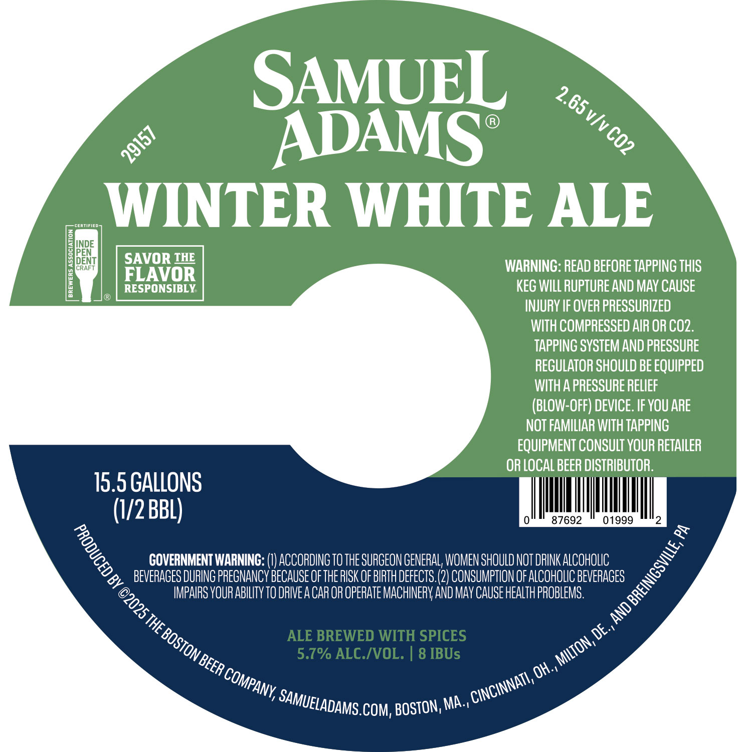 TABC label artwork for Samuel Adams Winter White Ale Keg