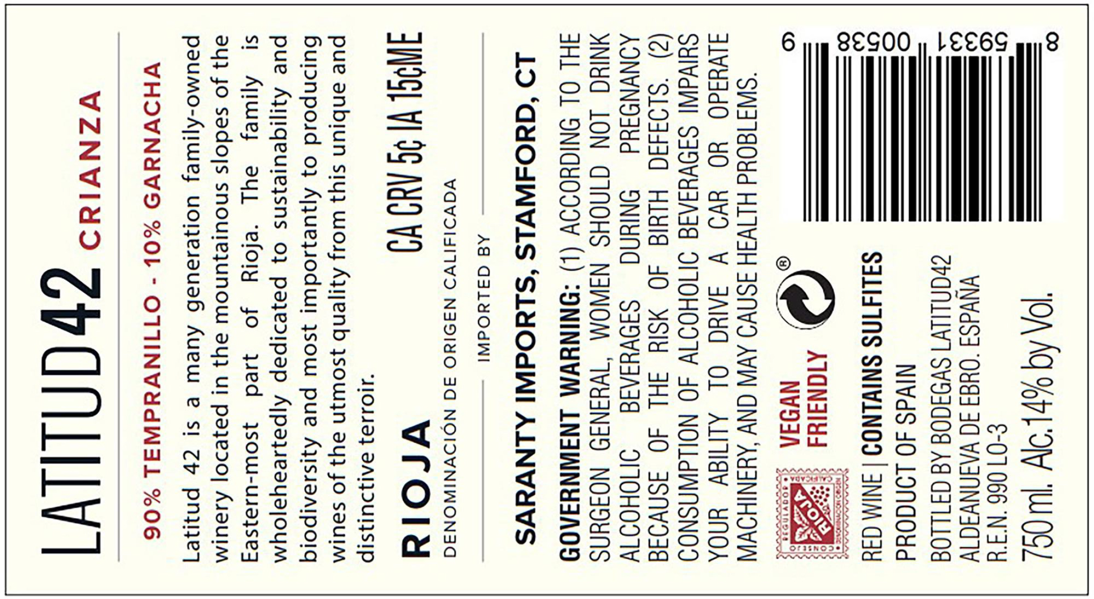 TABC label artwork for Latitud 42 Rioja Crianza