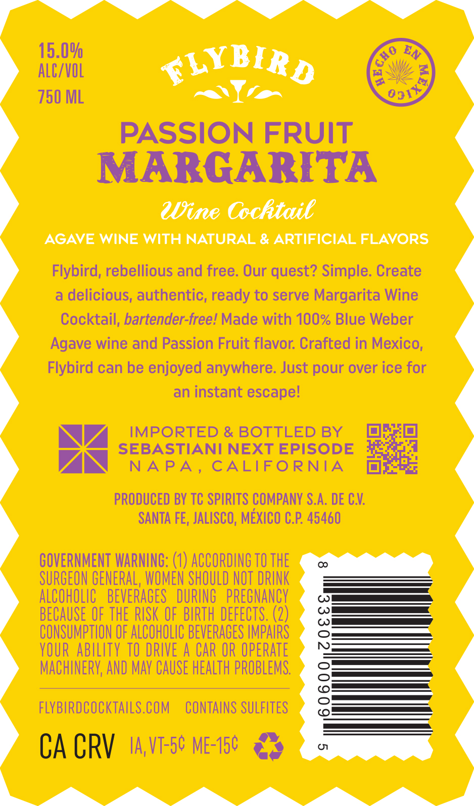 TABC label artwork for Flybird Passion Fruit Margarita