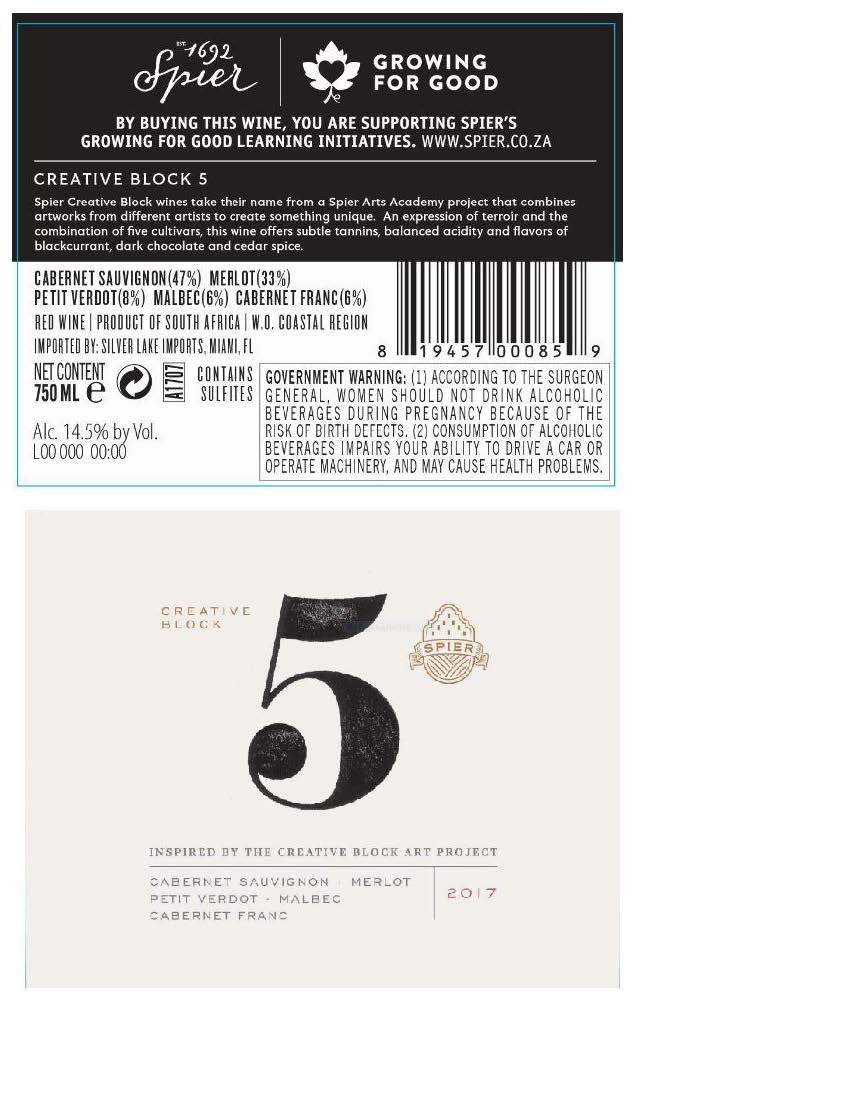 TABC label artwork for Spier Creative Block #5 Red Blend