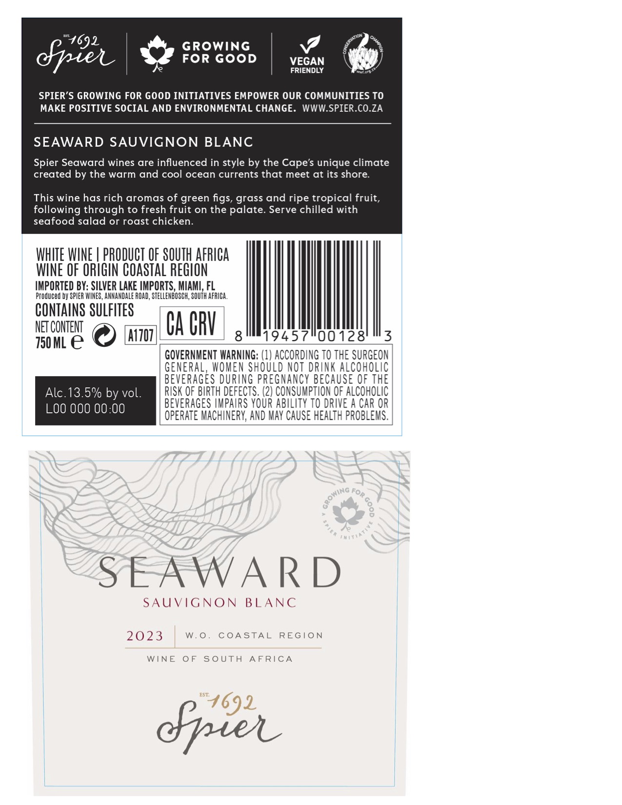 TABC label artwork for Spier Seaward Sauvignon Blanc