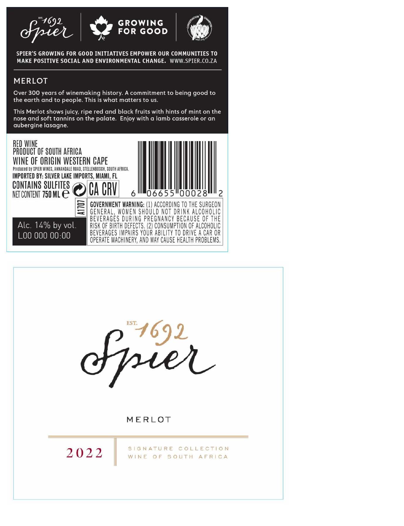 TABC label artwork for Spier Merlot