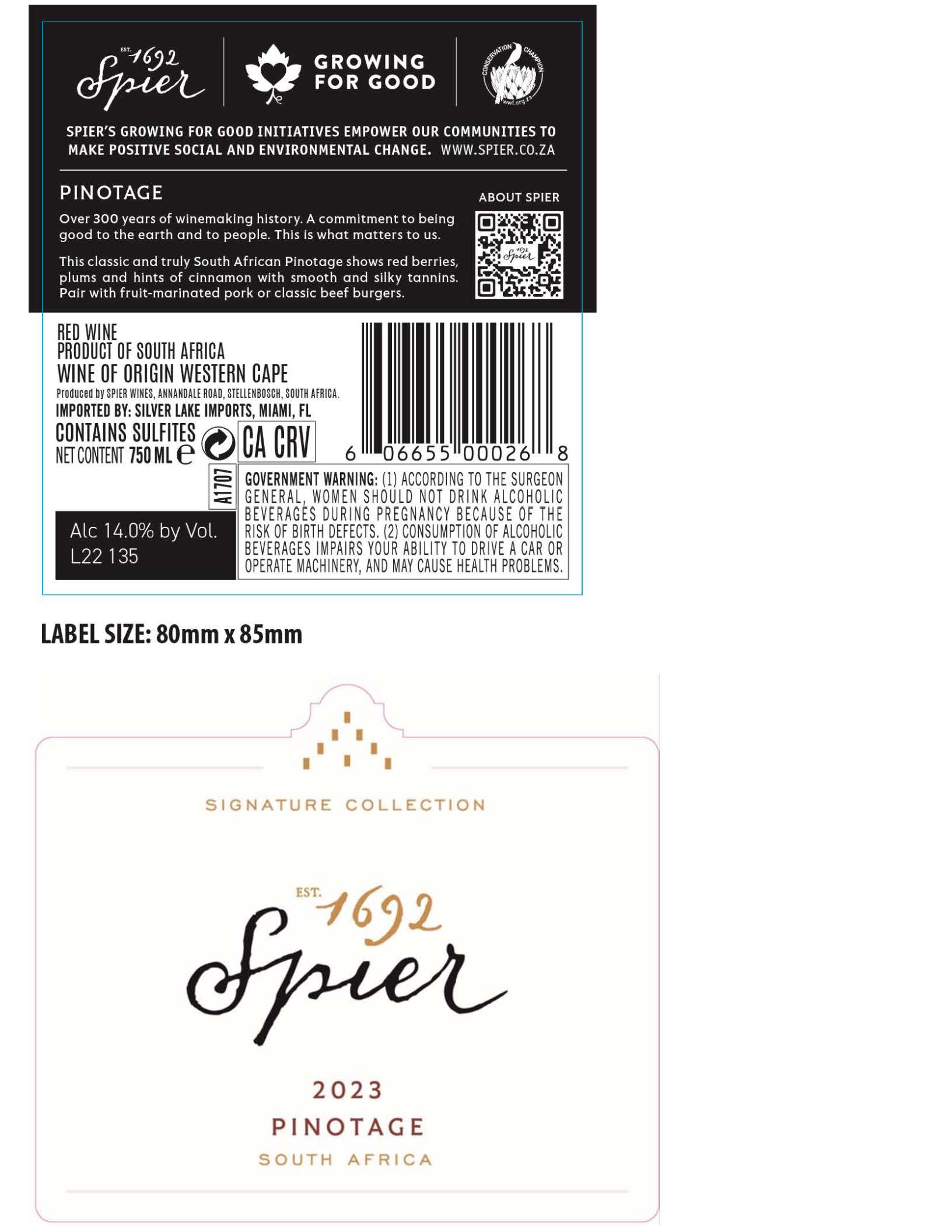 TABC label artwork for Spier Pinotage