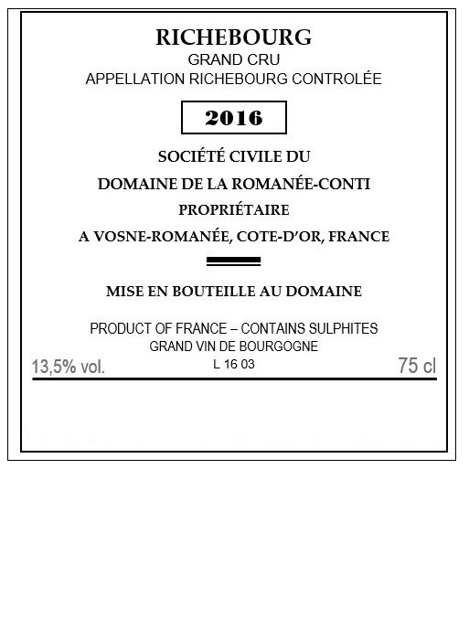TABC label artwork for DOMAINE DE LA ROMANEE CONTI RICHEBOURG