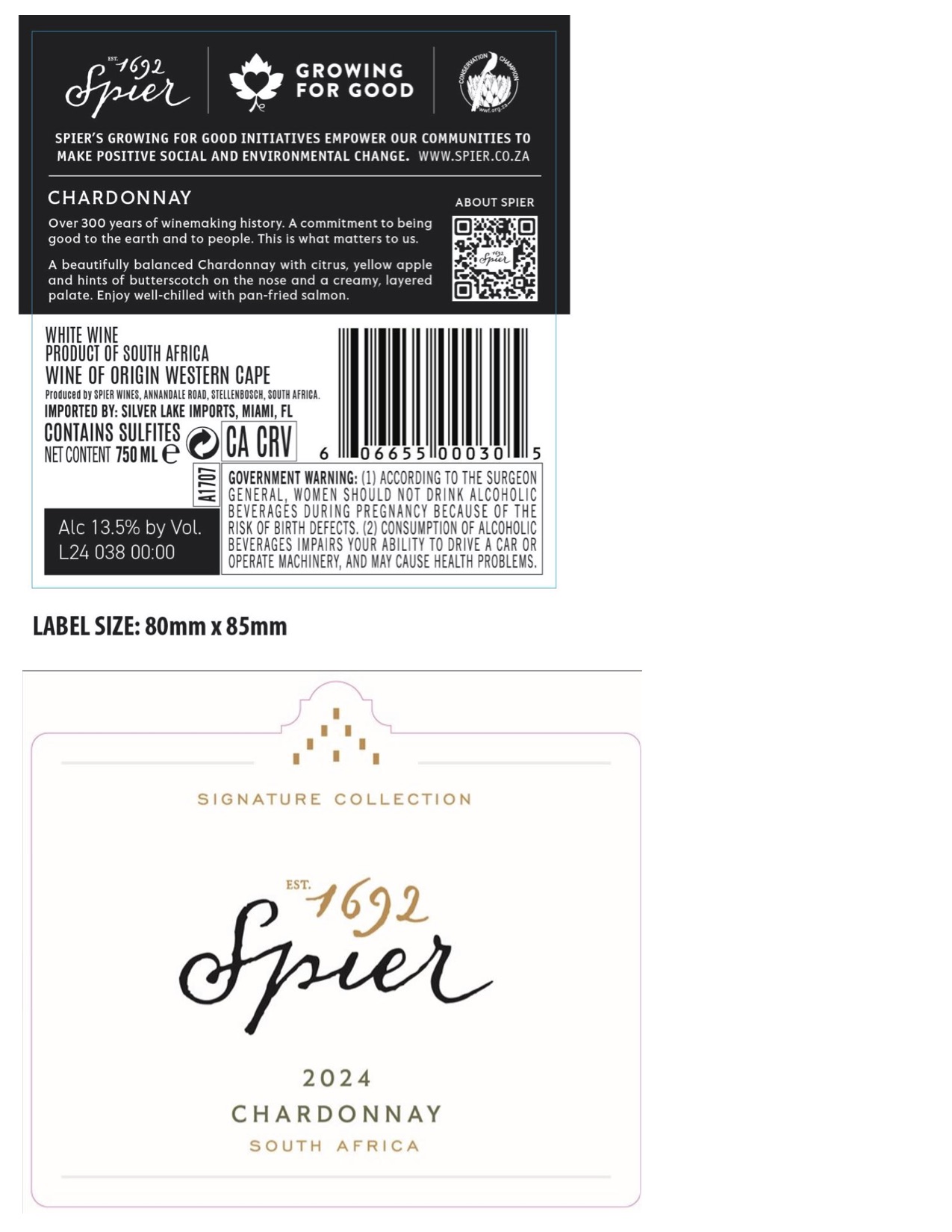 TABC label artwork for Spier Chardonnay