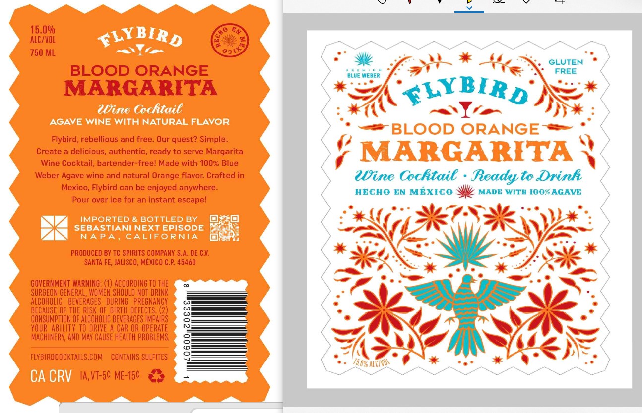 TABC label artwork for Flybird Blood Orange Margarita