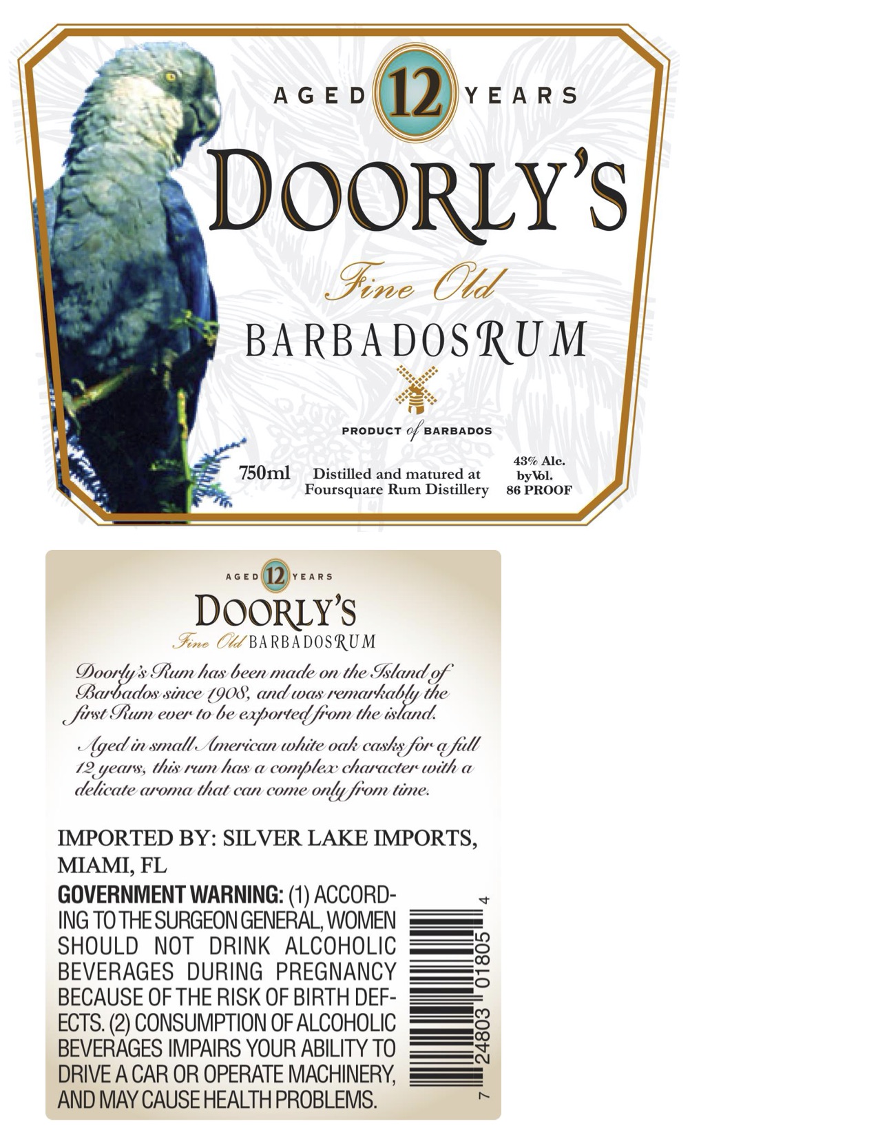 TABC label artwork for Doorly's 12YO Rum