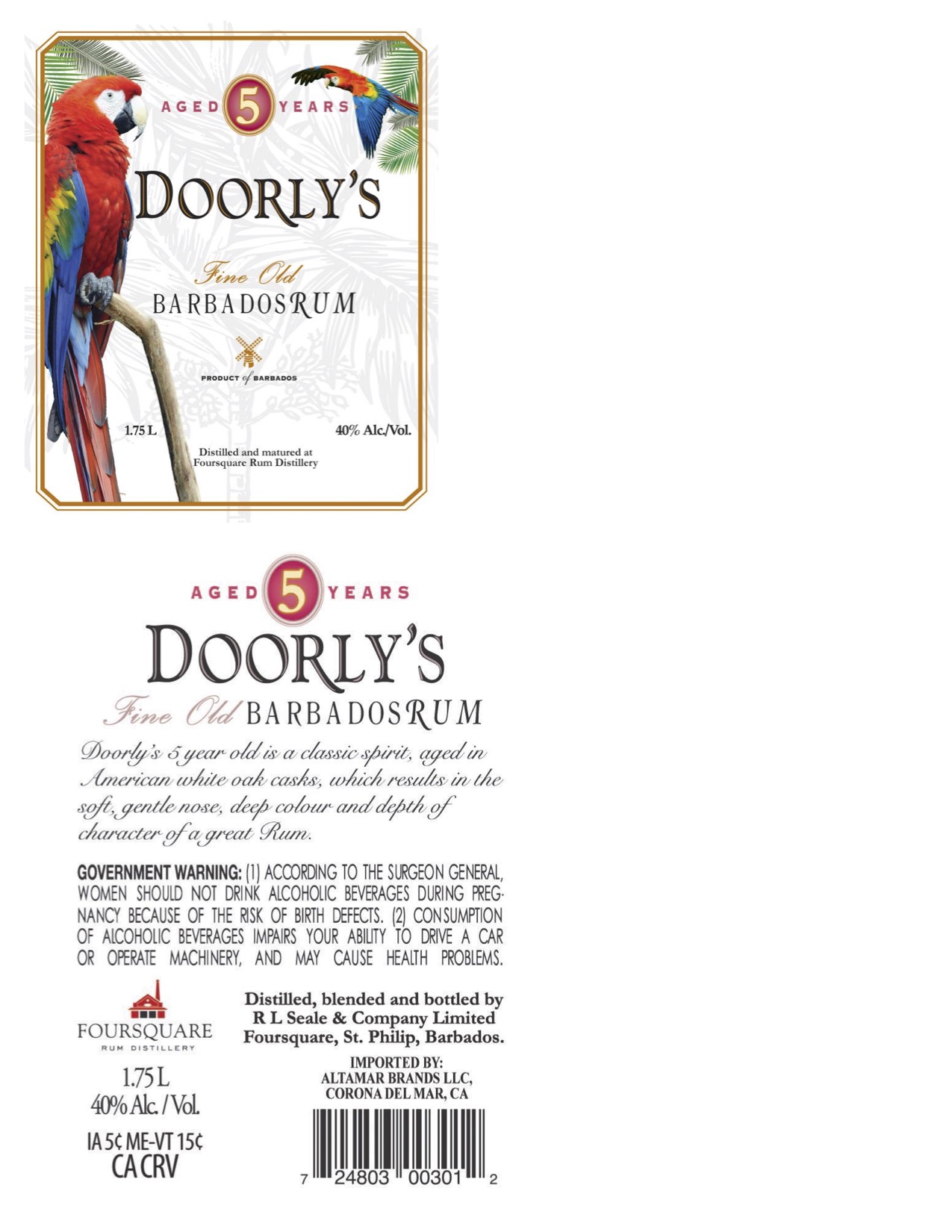 TABC label artwork for Doorly's 5YO Amber Rum