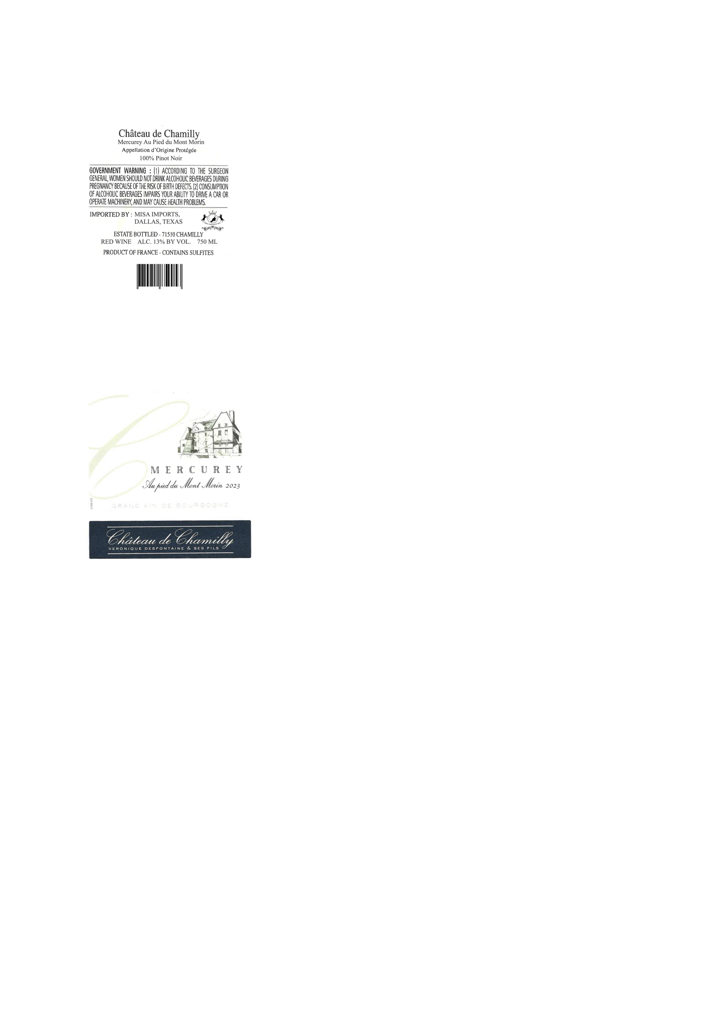 TABC label artwork for Chateau de Chamilly Mercurey au Pied du Mont Morin