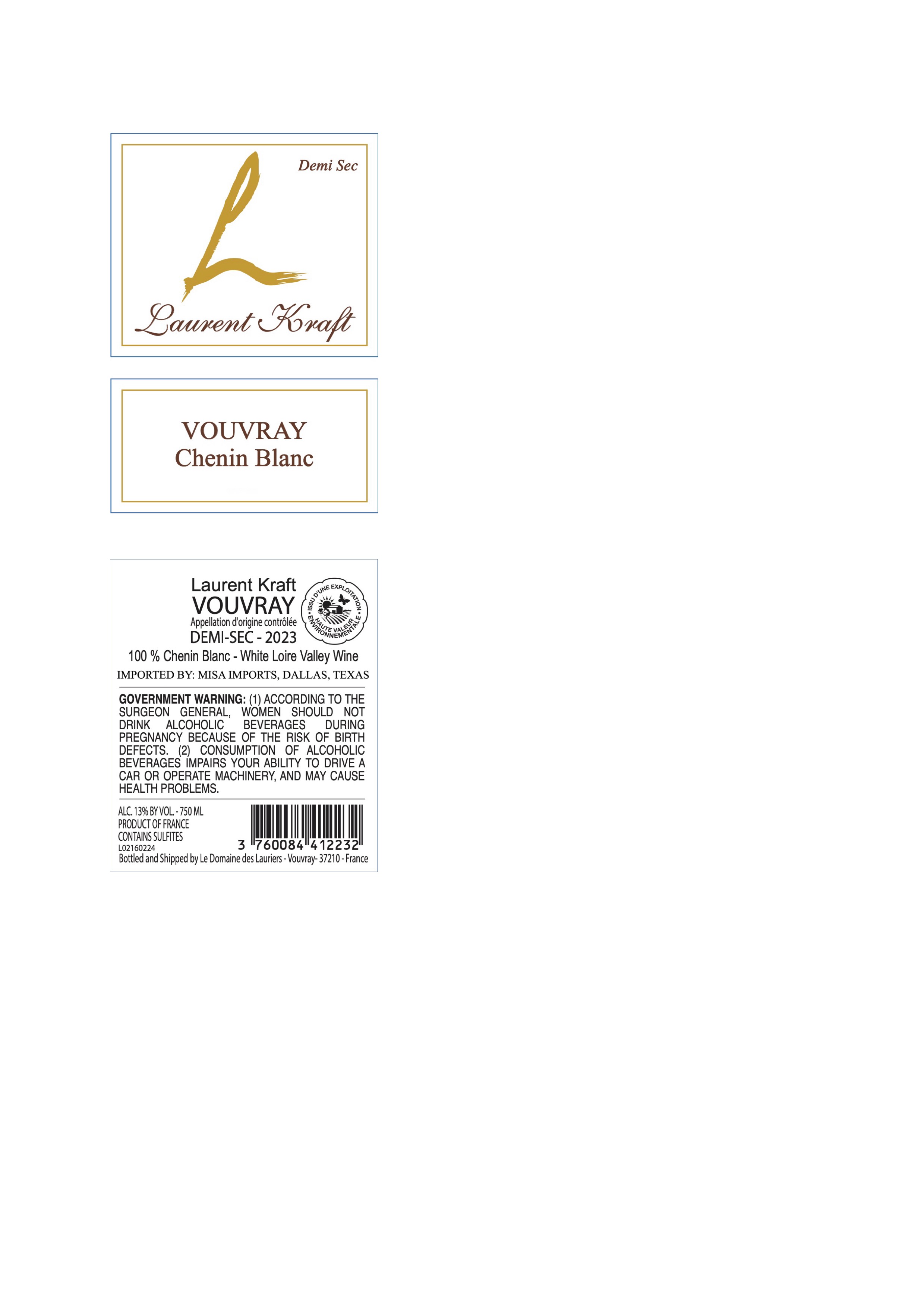 TABC label artwork for Laurent Kraft Vouvray Demi-Sec