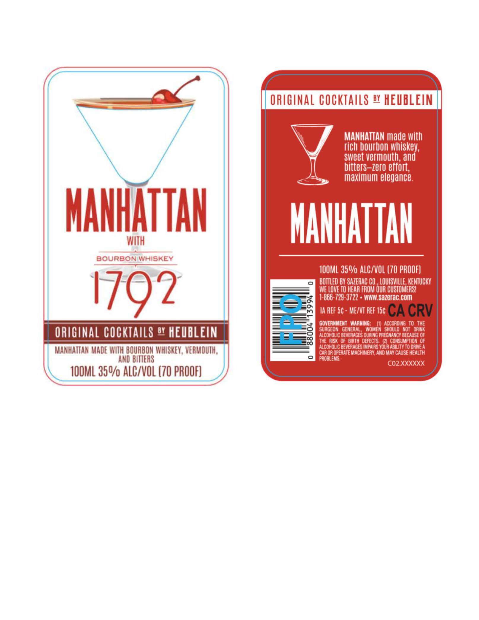 TABC label artwork for Original Cocktails by Heublein Manhattan 100ml