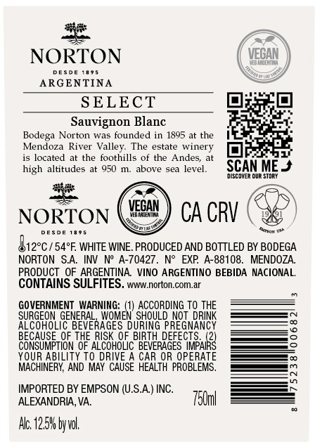 TABC label artwork for NORTON SELECT SAUVIGNON BLANC
