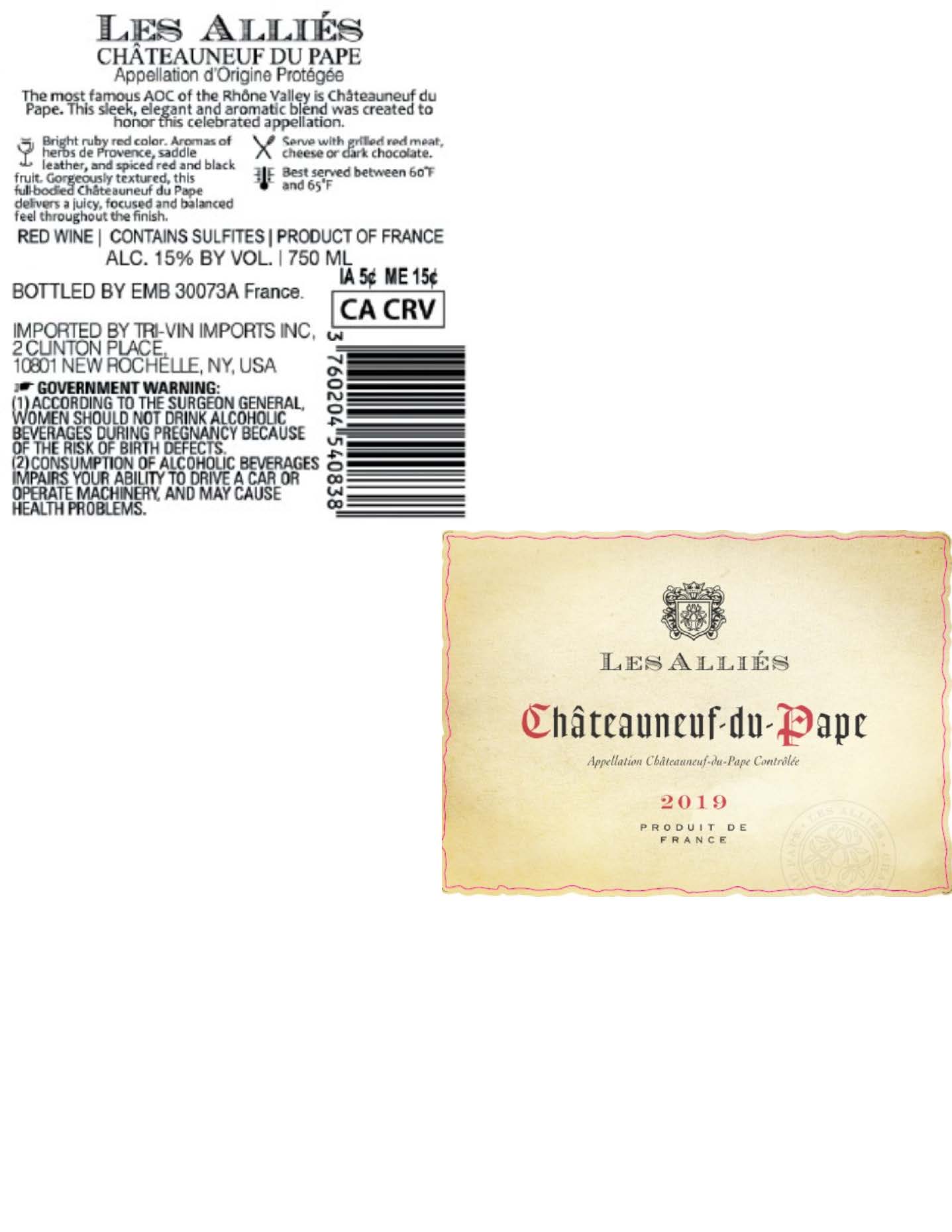TABC label artwork for LES ALLIES CHATEAUNEUF DU PAPE