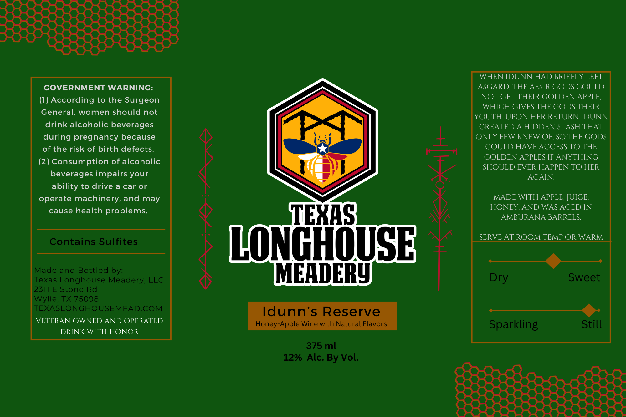 TABC label artwork for Texas Longhouse Meadery Idunn's Reserve