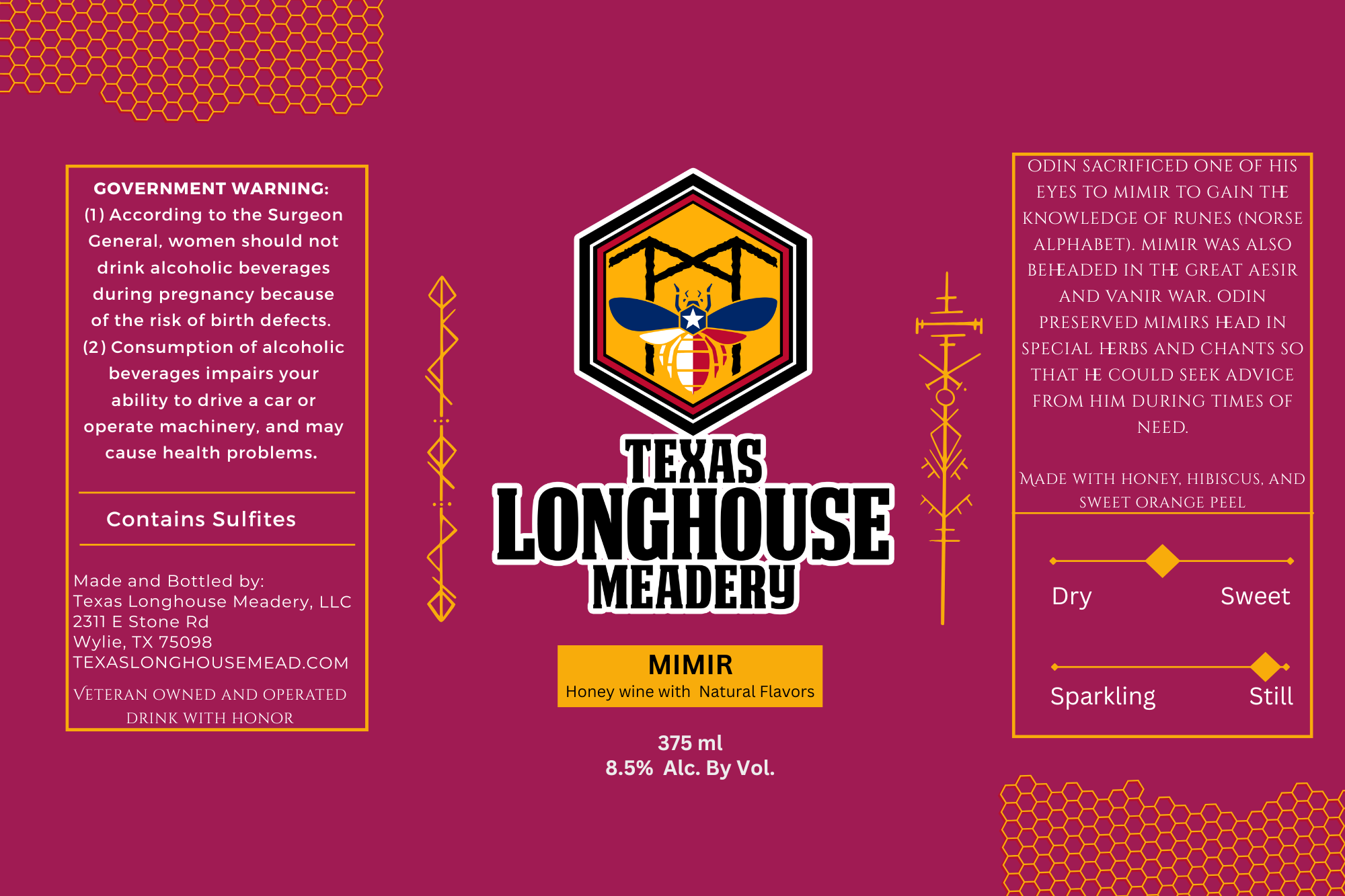 TABC label artwork for Texas Longhouse Meadery Mimir