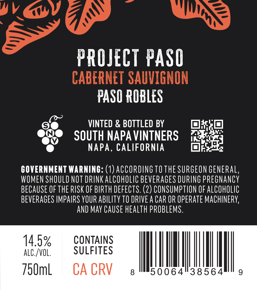 TABC label artwork for Project Paso Cabernet Sauvignon, Paso Robles