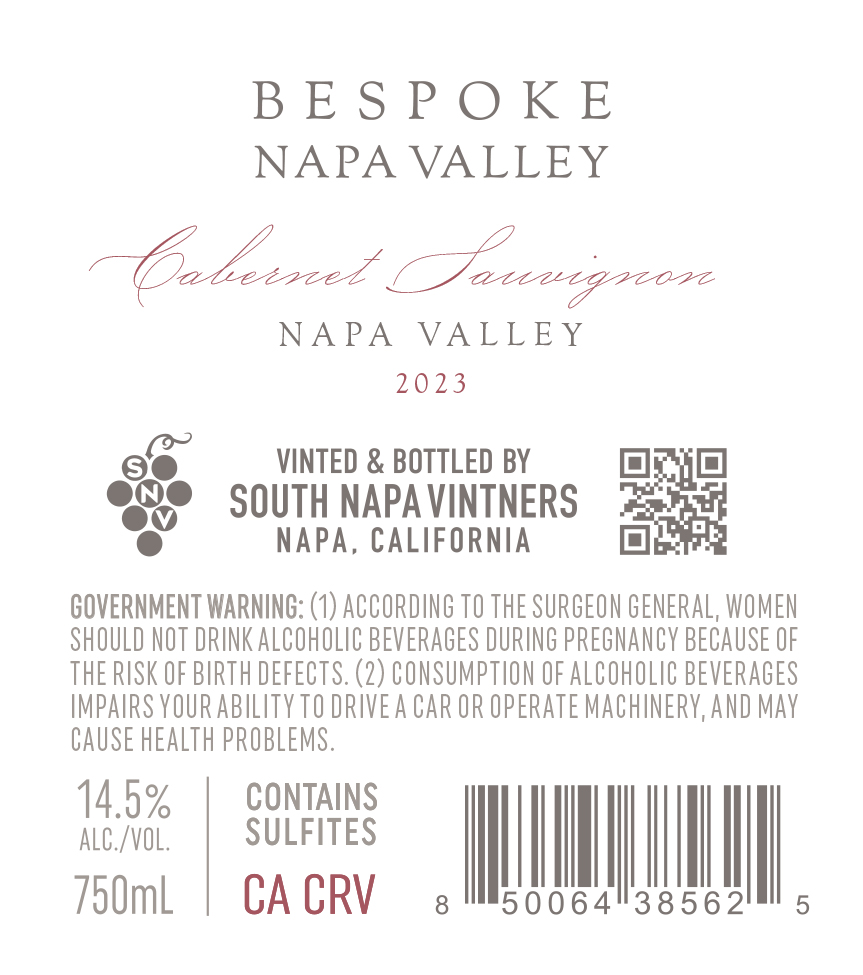TABC label artwork for Bespoke Cabernet Sauvignon, Napa Valley
