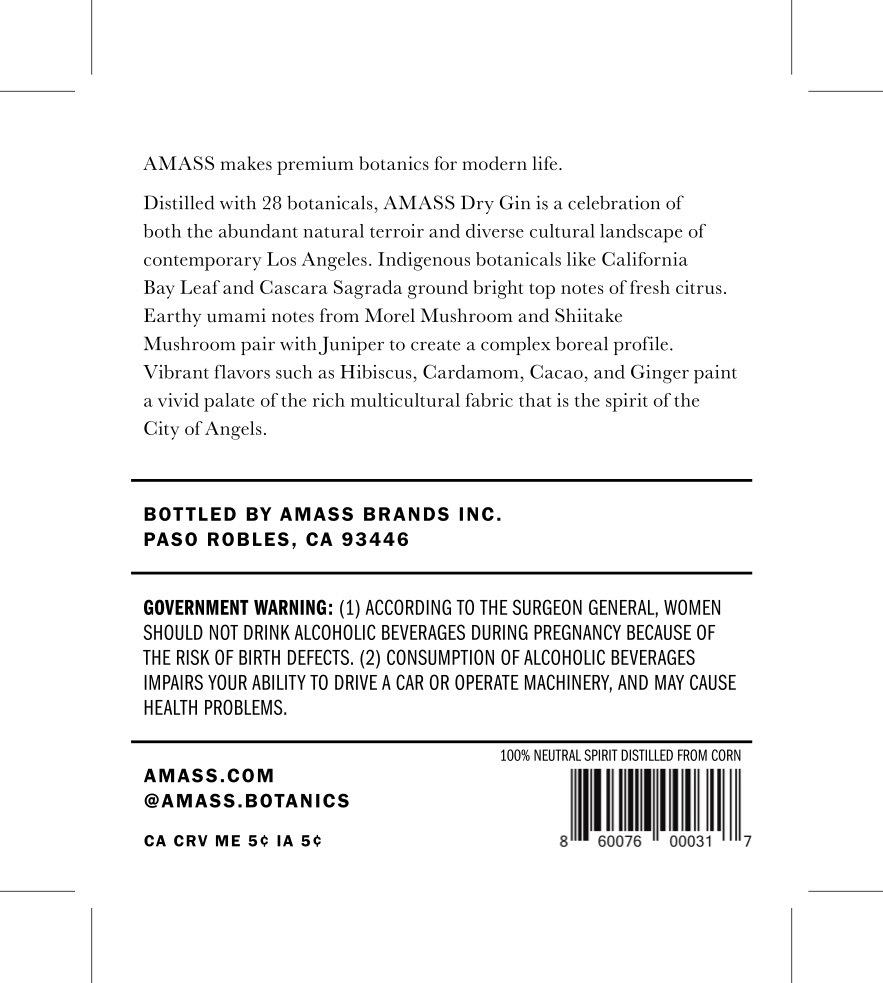 TABC label artwork for AMASS DRY GIN