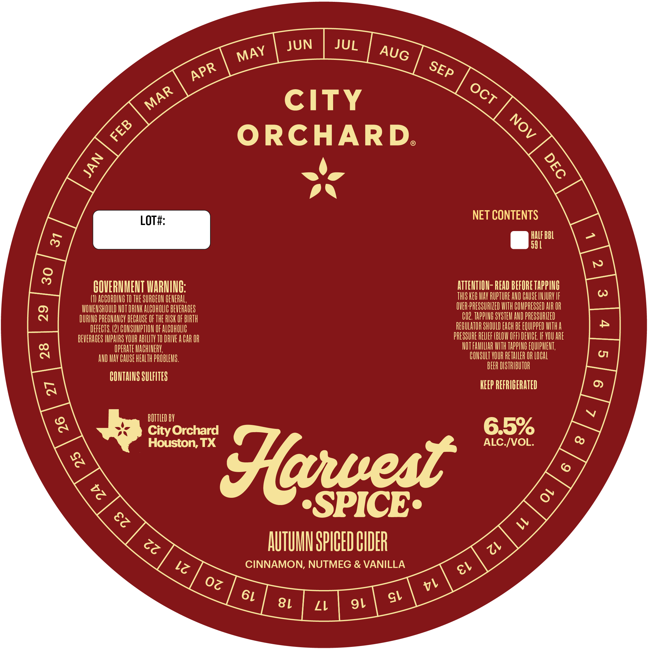TABC label artwork for City Orchard Harvest Spice (Keg)