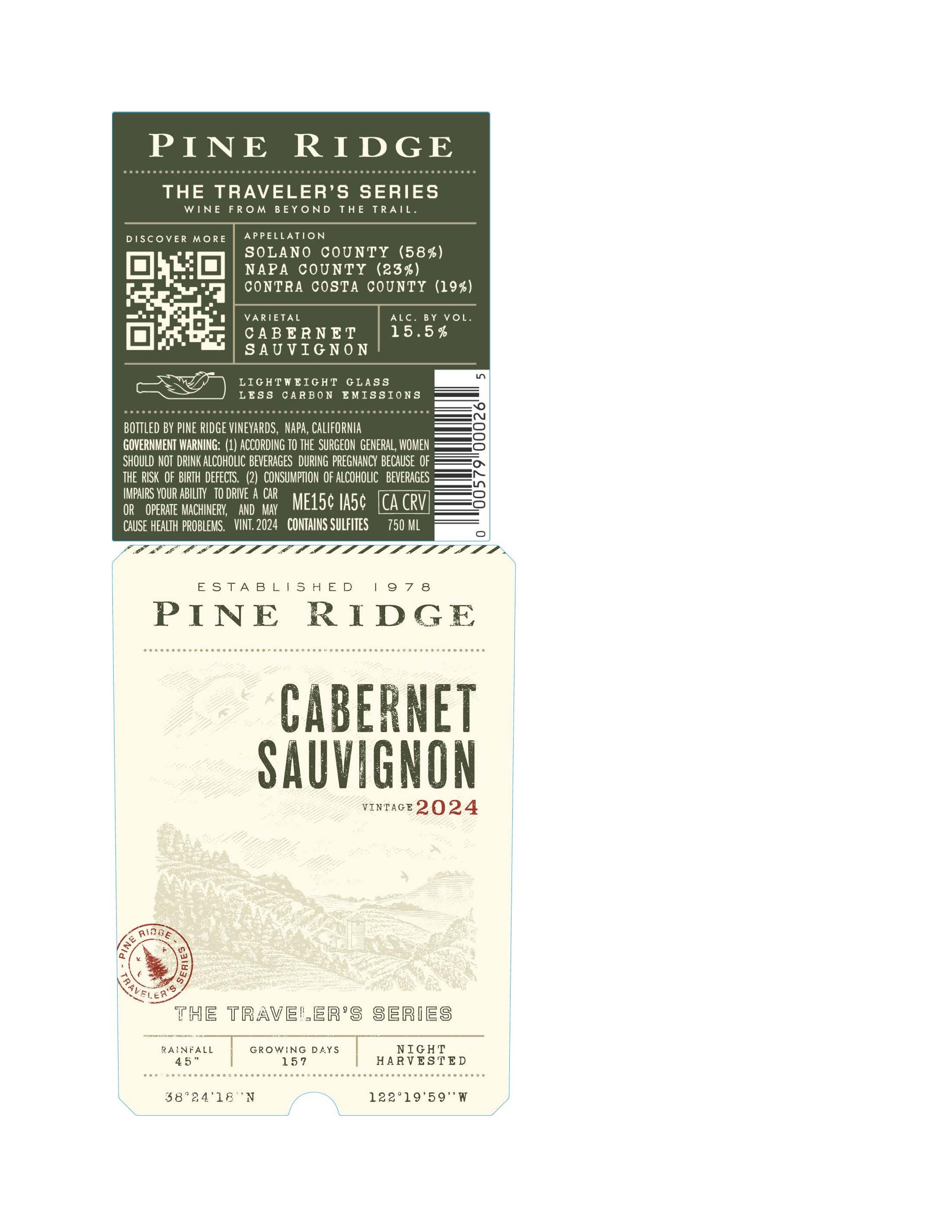 TABC label artwork for Pine Ridge Vineyards The Traveler's Series Cabernet Sauvignon
