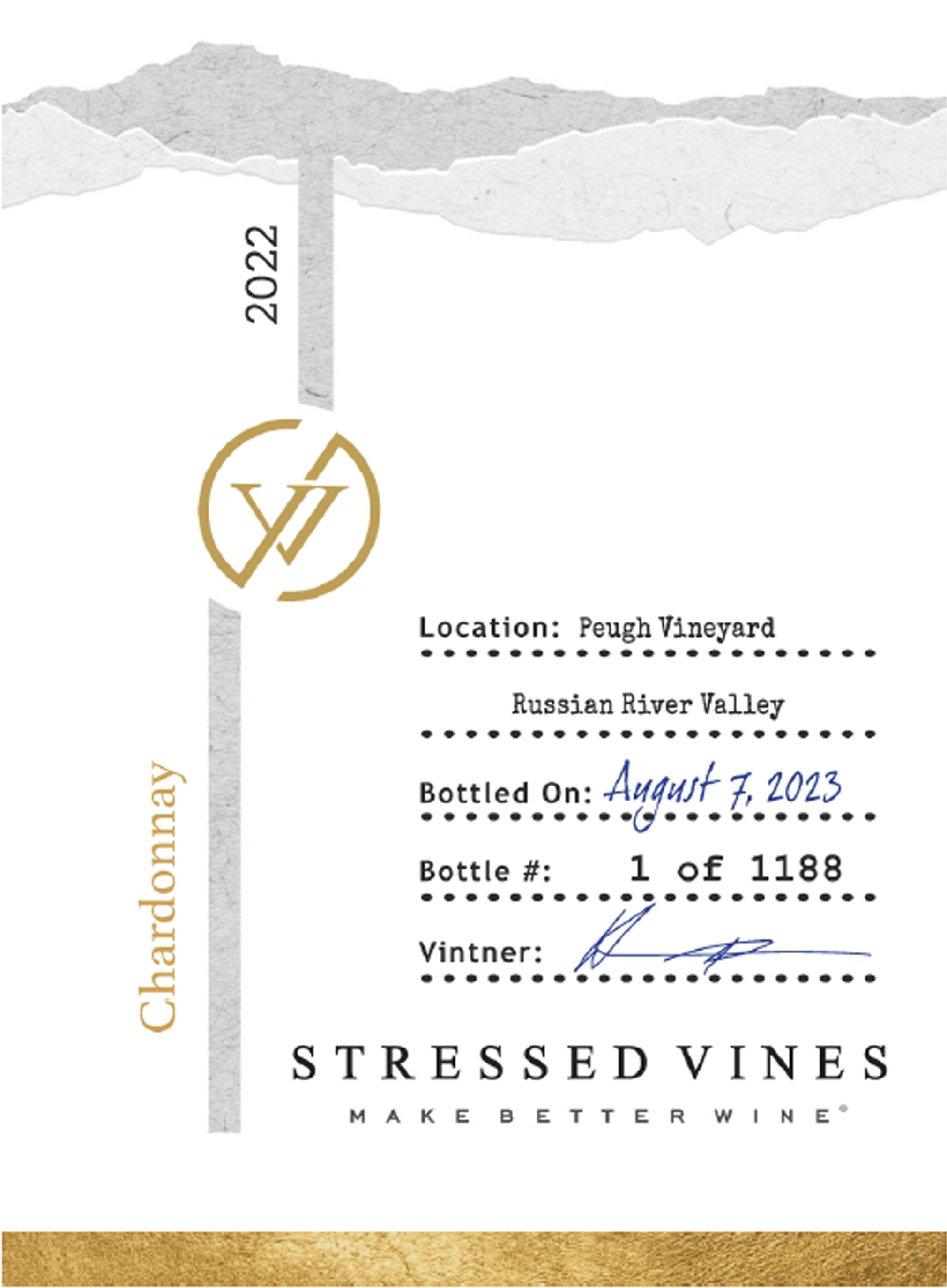 TABC label artwork for STRESSED VINES PEUGH VINEYARD CHARDONNAY