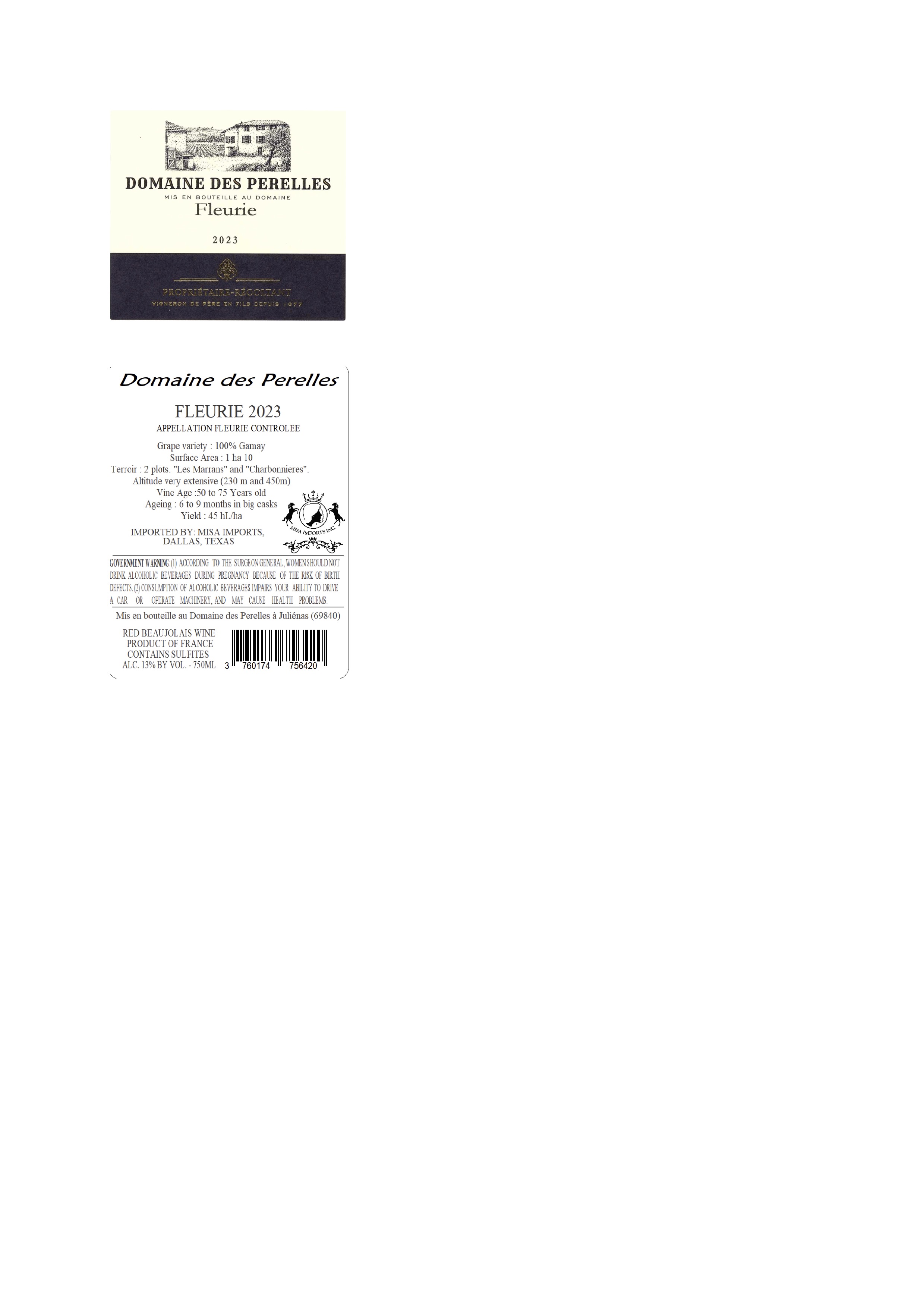 TABC label artwork for Domaine des Perelles Fleurie