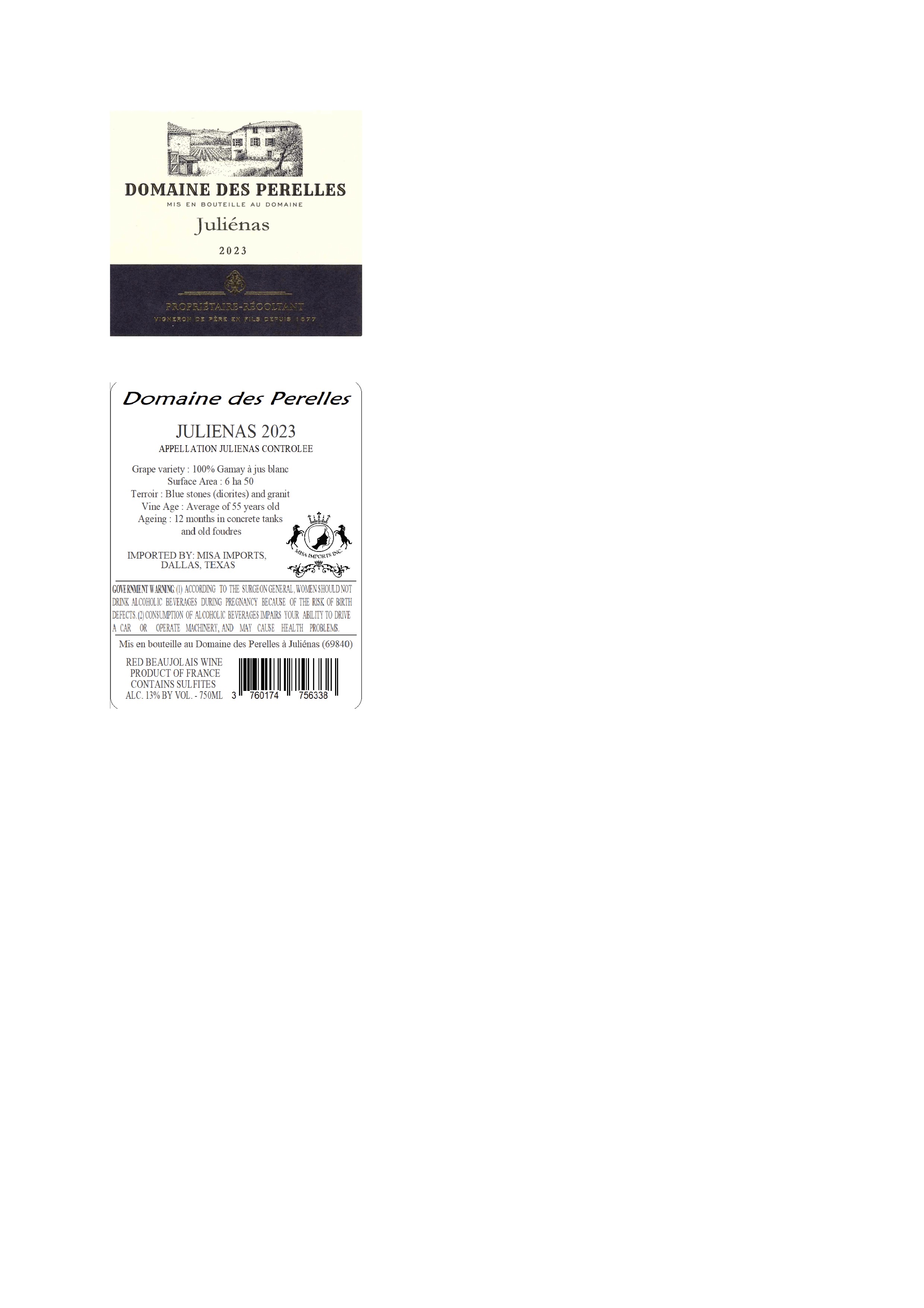 TABC label artwork for Domaine des Perelles Julienas