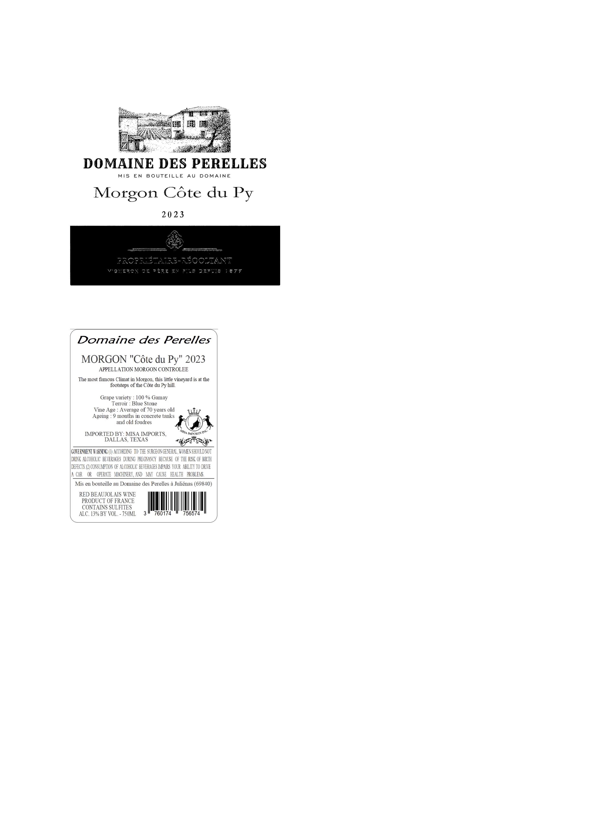TABC label artwork for Domaine des Perelles Morgon Cote du Py