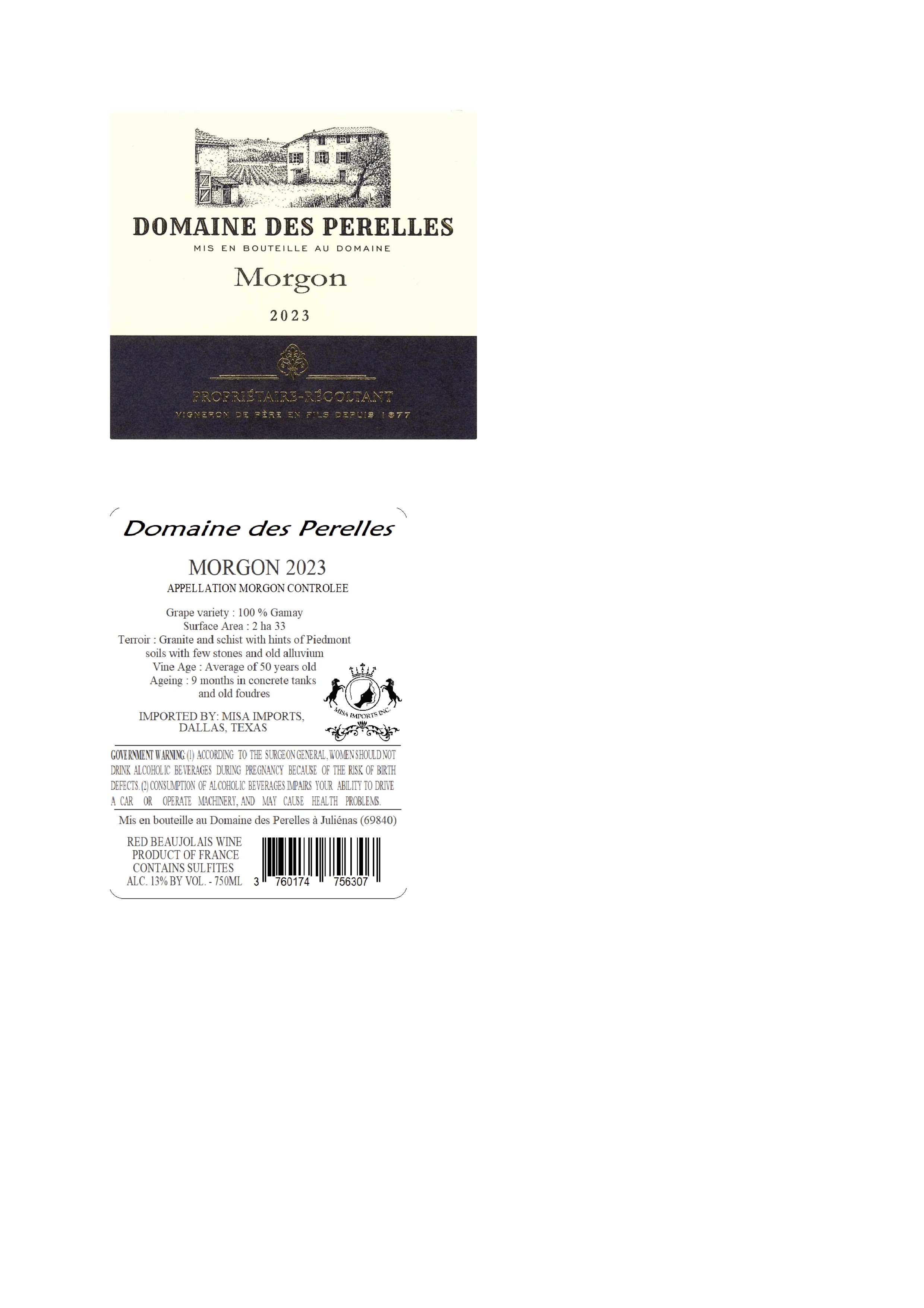 TABC label artwork for Domaine des Perelles Morgon