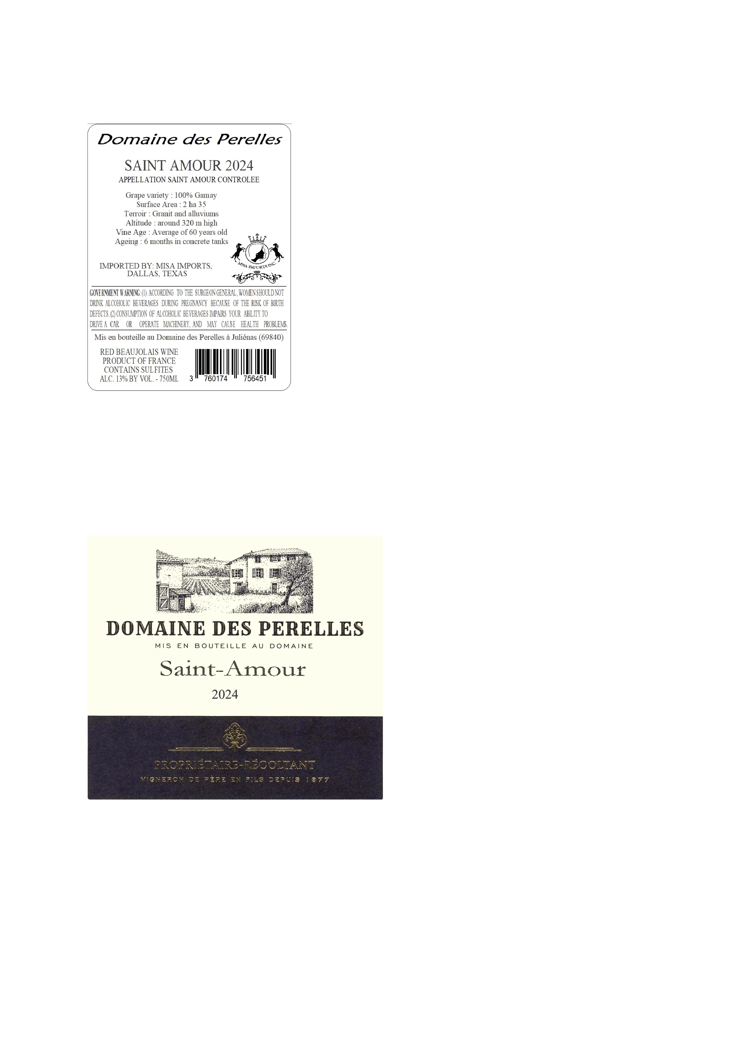TABC label artwork for Domaine des Perelles Saint Amour