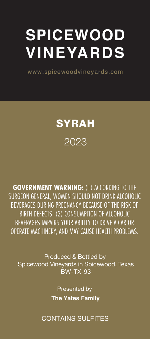 TABC label artwork for Syrah