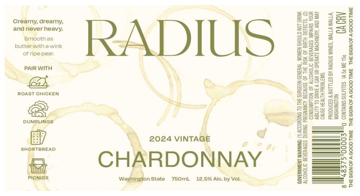 TABC label artwork for Radius Chardonnay Washington