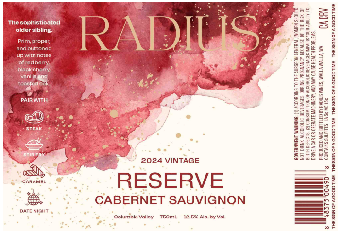 TABC label artwork for Radius Reserve Cabernet Sauvignon Columbia Valley