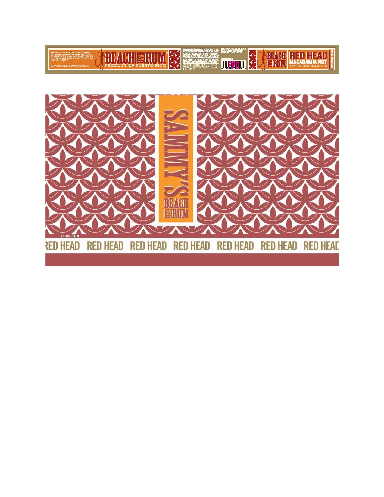 TABC label artwork for Sammy's Beach Bar Rum Red Head Macadamia Nut