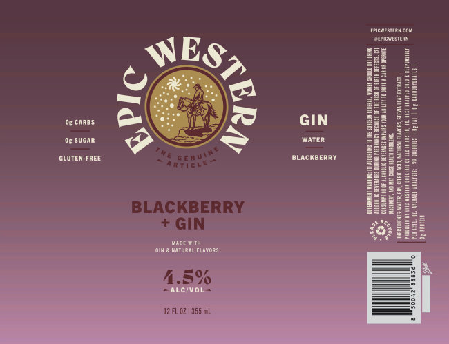 TABC label artwork for Epic Western Blackberry + Gin