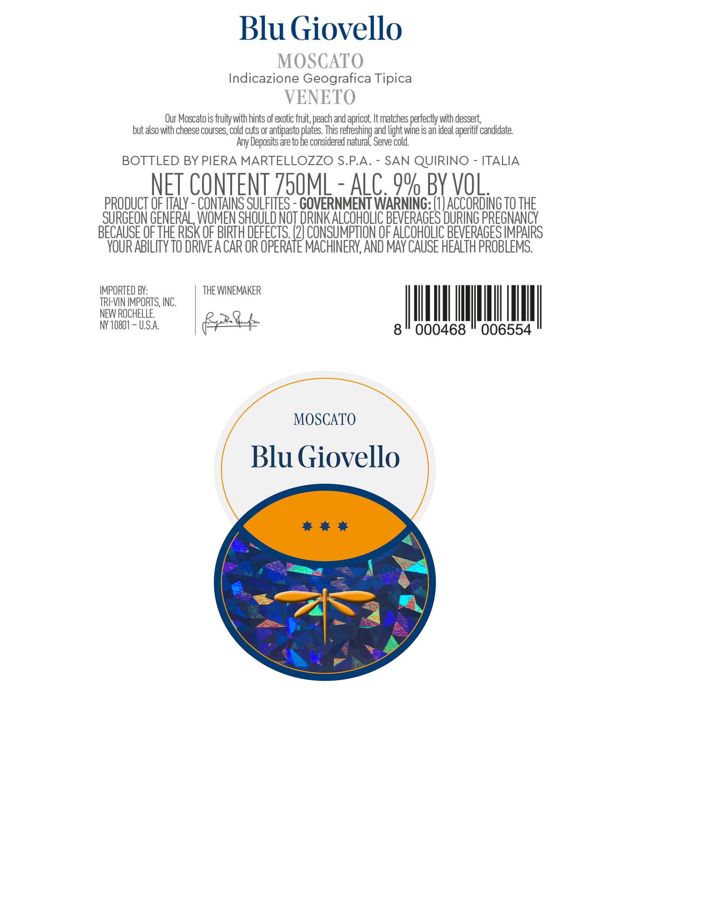 TABC label artwork for Blu Giovello Moscato